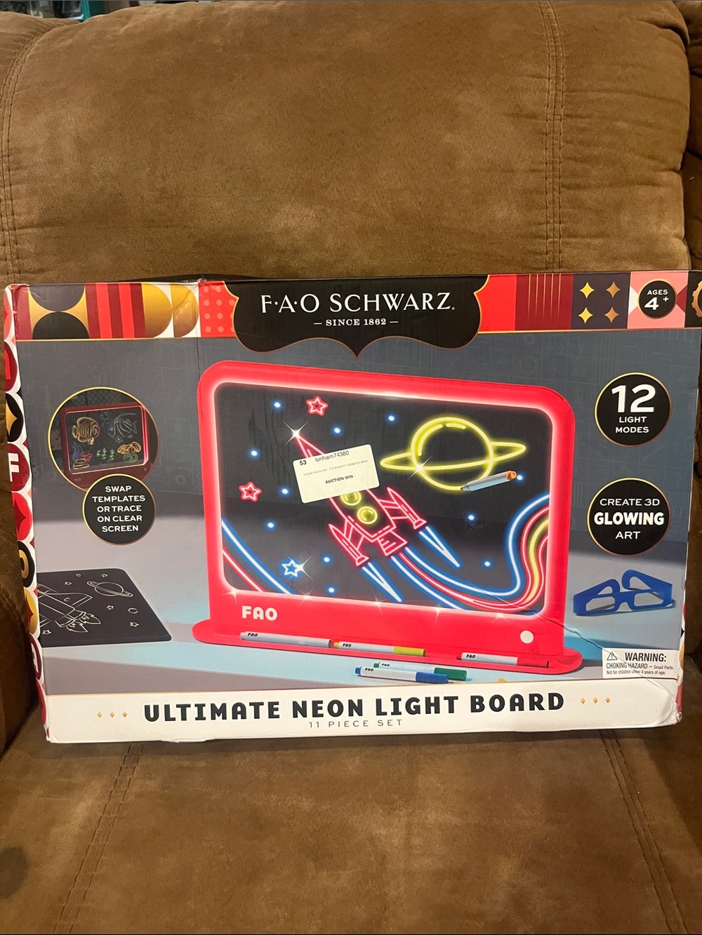 FAO Schwarz Neon Light Board in Red Frame with Multicolor Artwork